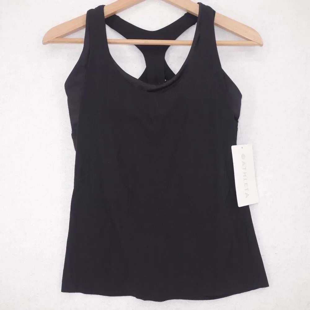 Athleta Women's Medium Tank Top 2-In-1 Ultimate Support Sleeveless Black NEW